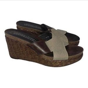 Donald J Pliner Bosna criss cross wedge sandal in brown and gold